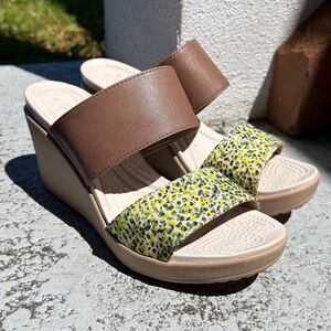 CROCS Brown and Multicolor Wedge Sandals